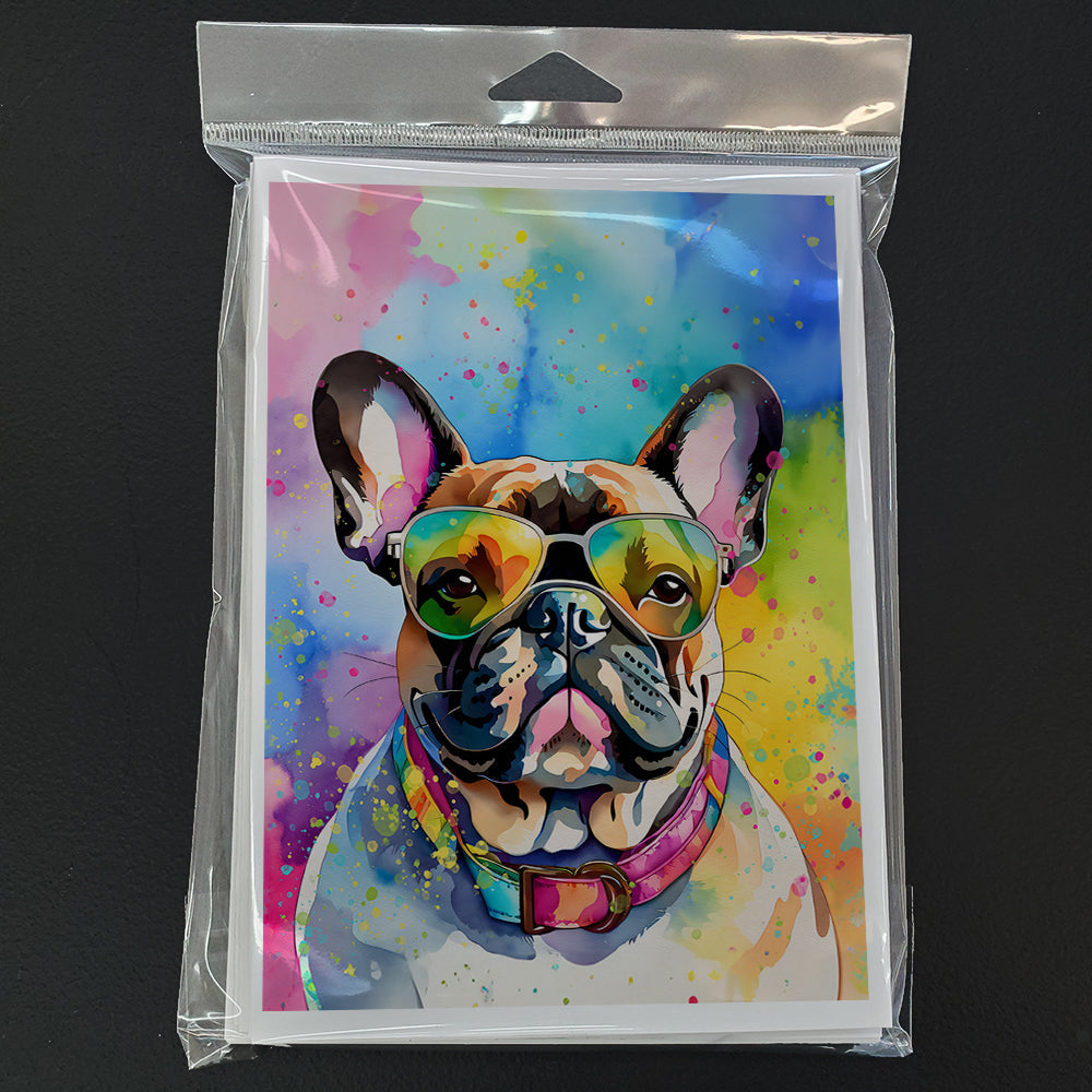 French Bulldog Hippie Dawg Greeting Cards Pack of 8 Blank Cards with Envelopes Whimsical A7 Size 5x7