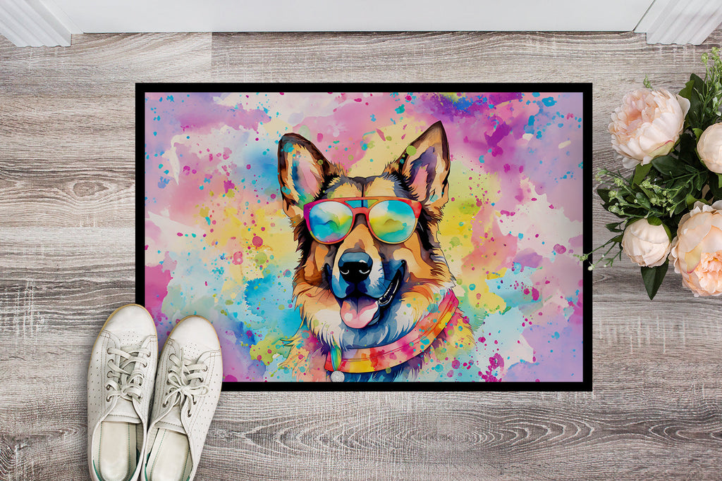 German Shepherd Hippie Dawg Doormat Indoor Outdoor 24H X 36W Front Door Mat Rugs for Entryway, Non Slip Washable Low Pile,