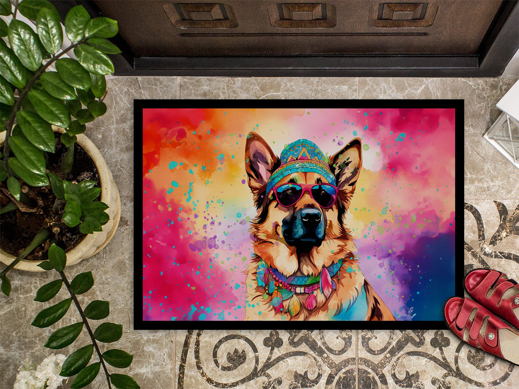 German Shepherd Hippie Dawg Doormat Indoor Outdoor 24H X 36W Front Door Mat Rugs for Entryway, Non Slip Washable Low Pile,