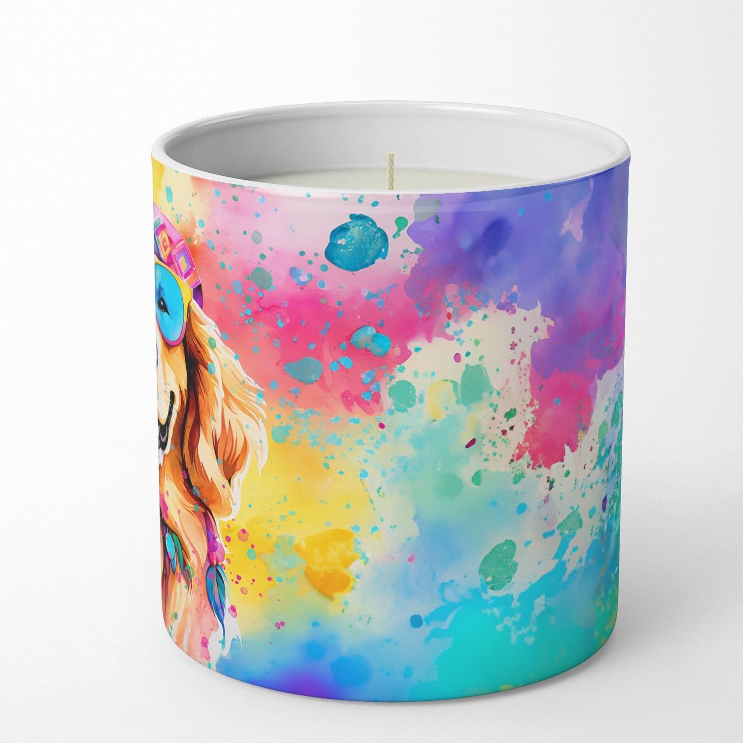 Golden Retriever Hippie Dawg Decorative Soy Candle Nature Soy Wax Essential Oil Home Decor Ideal for Bedroom Kitchen Bath Office Gift, 10 oz