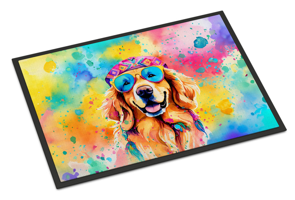 Golden Retriever Hippie Dawg Doormat Indoor Outdoor 24H X 36W Front Door Mat Rugs for Entryway, Non Slip Washable Low Pile,