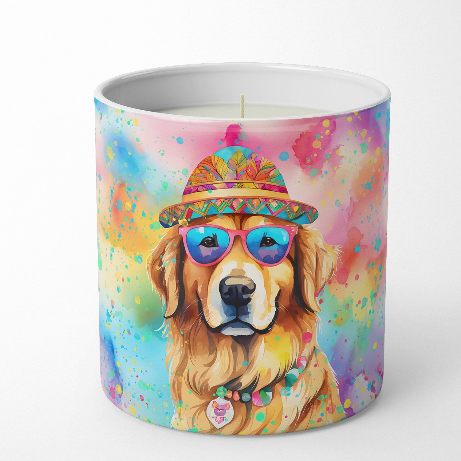 Golden Retriever Hippie Dawg Decorative Soy Candle Nature Soy Wax Essential Oil Home Decor Ideal for Bedroom Kitchen Bath Office Gift, 10 oz
