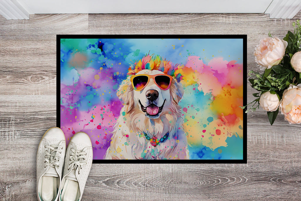 Great Pyrenees Hippie Dawg Doormat Indoor Outdoor 24H X 36W Front Door Mat Rugs for Entryway, Non Slip Washable Low Pile,