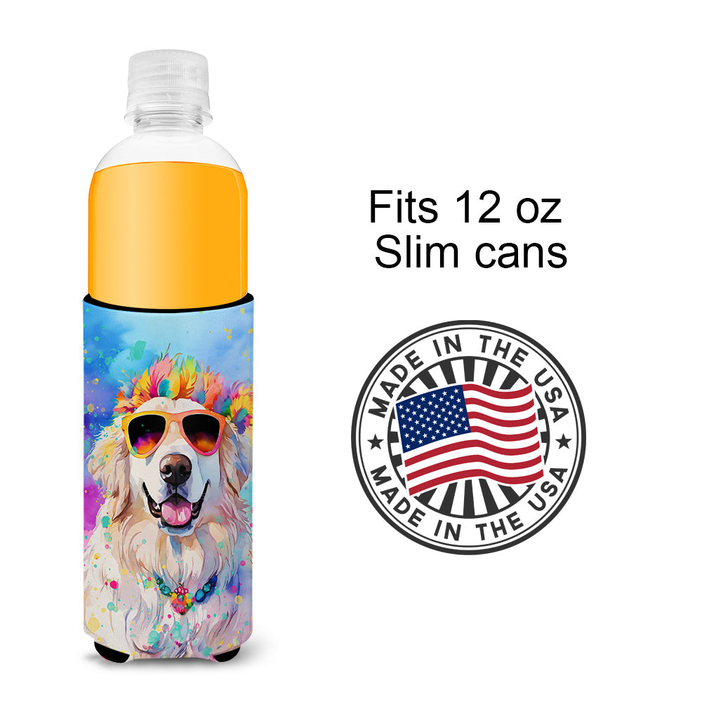 Great Pyrenees Hippie Dawg Slim Can Hugger , Insulated Foam Hugger for 12 oz Slim Cans, Beer Bottles & Water Bottles, Printed in USA