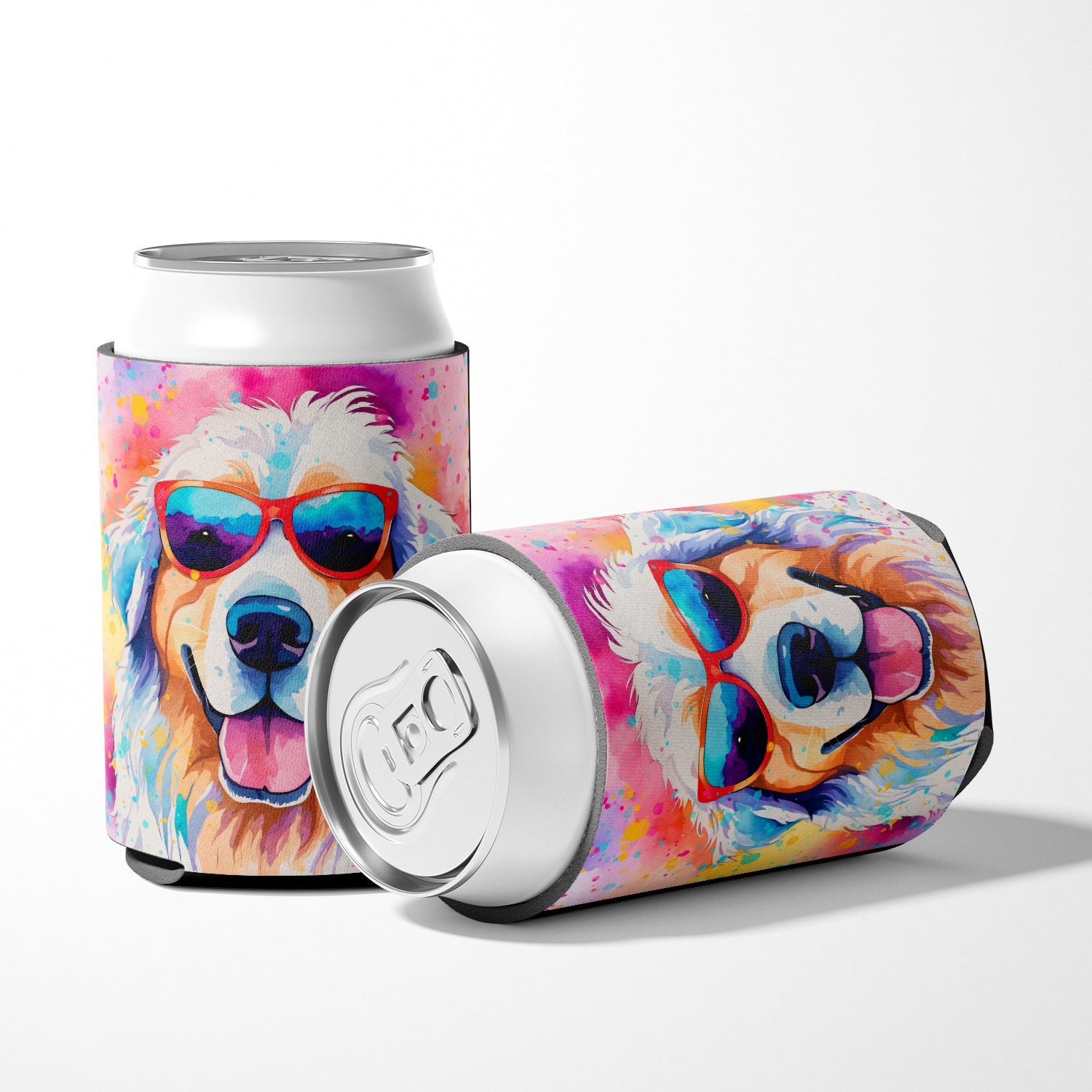 Great Pyrenees Hippie Dawg Can or Bottle Hugger Cooler Sleeve for Standard 12 oz Cans, Insulated Foam Beer & Soda Can Hugger Reusable