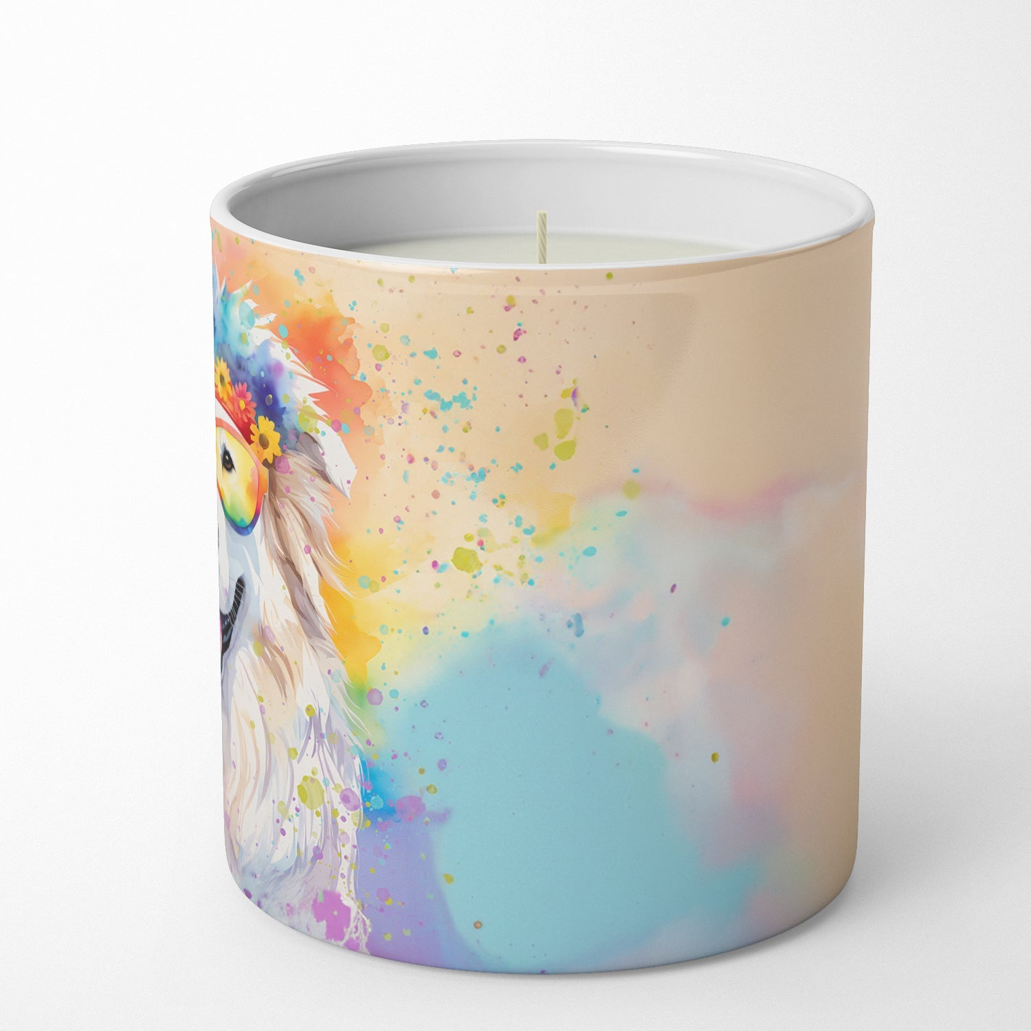 Great Pyrenees Hippie Dawg Decorative Soy Candle Nature Soy Wax Essential Oil Home Decor Ideal for Bedroom Kitchen Bath Office Gift, 10 oz