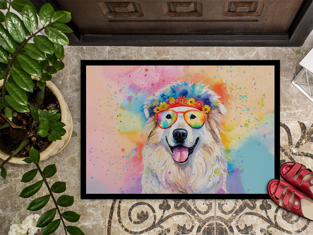 Great Pyrenees Hippie Dawg Doormat Indoor Outdoor 24H X 36W Front Door Mat Rugs for Entryway, Non Slip Washable Low Pile,
