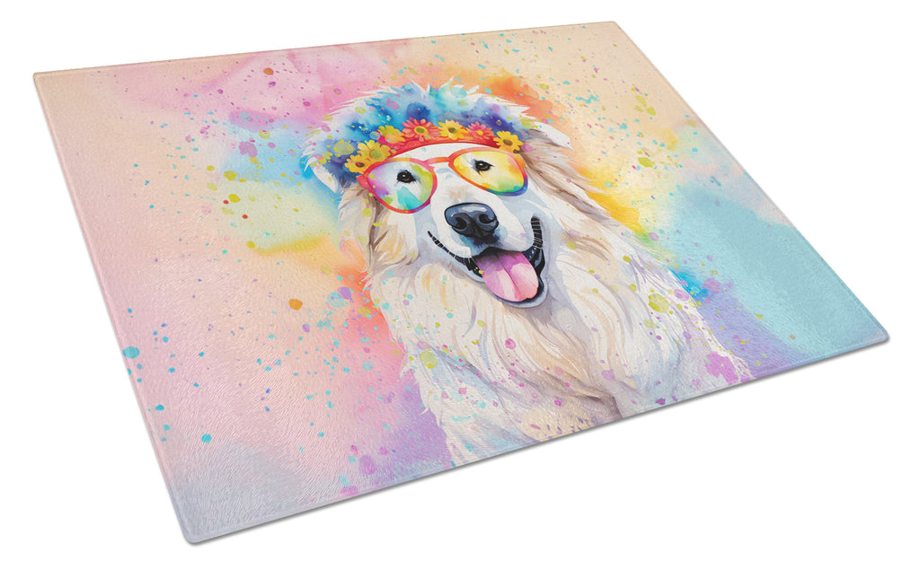 Great Pyrenees Hippie Dawg Cutting Board Tempered Glass Kitchen Cutting Surface, Heat Resistant Chopping, Non-Slip Feet, Food Prep & Serving