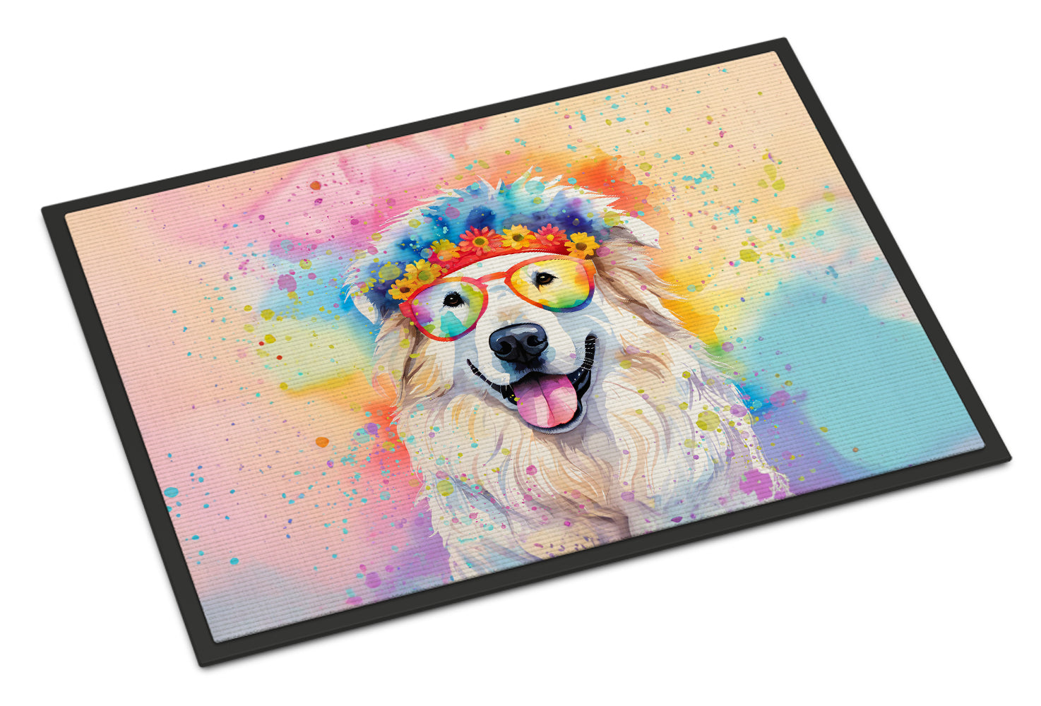 Great Pyrenees Hippie Dawg Doormat Indoor Outdoor 18H X 27W Front Door Mat Rugs for Entryway, Non Slip Washable