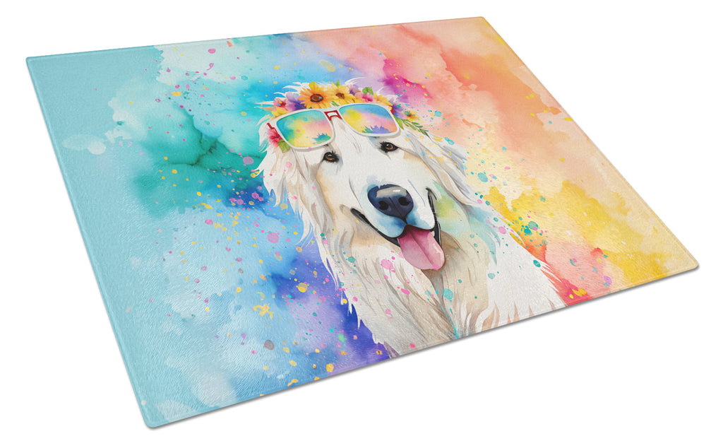 Great Pyrenees Hippie Dawg Cutting Board Tempered Glass Kitchen Cutting Surface, Heat Resistant Chopping, Non-Slip Feet, Food Prep & Serving