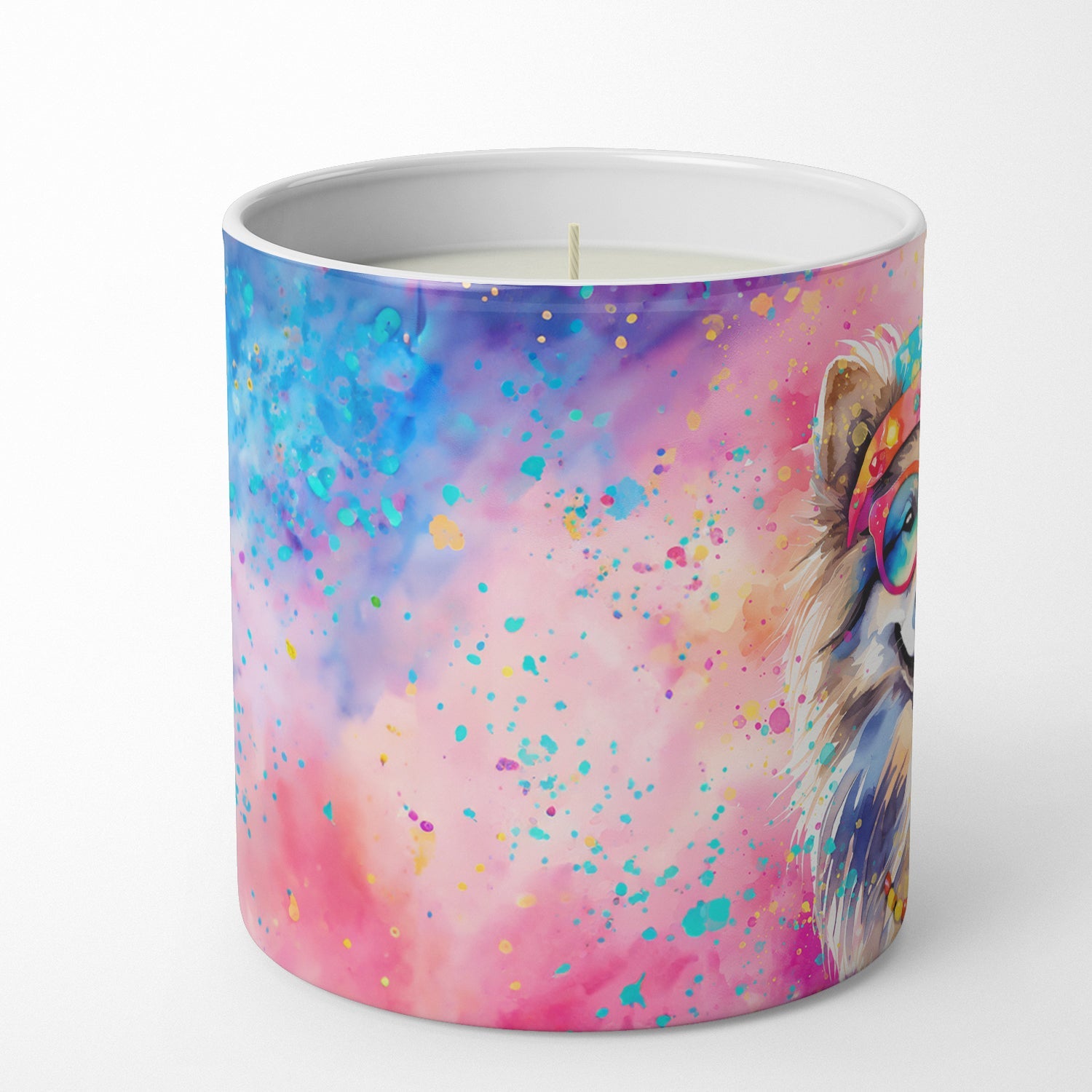 Keeshond Hippie Dawg Decorative Soy Candle Nature Soy Wax Essential Oil Home Decor Ideal for Bedroom Kitchen Bath Office Gift, 10 oz