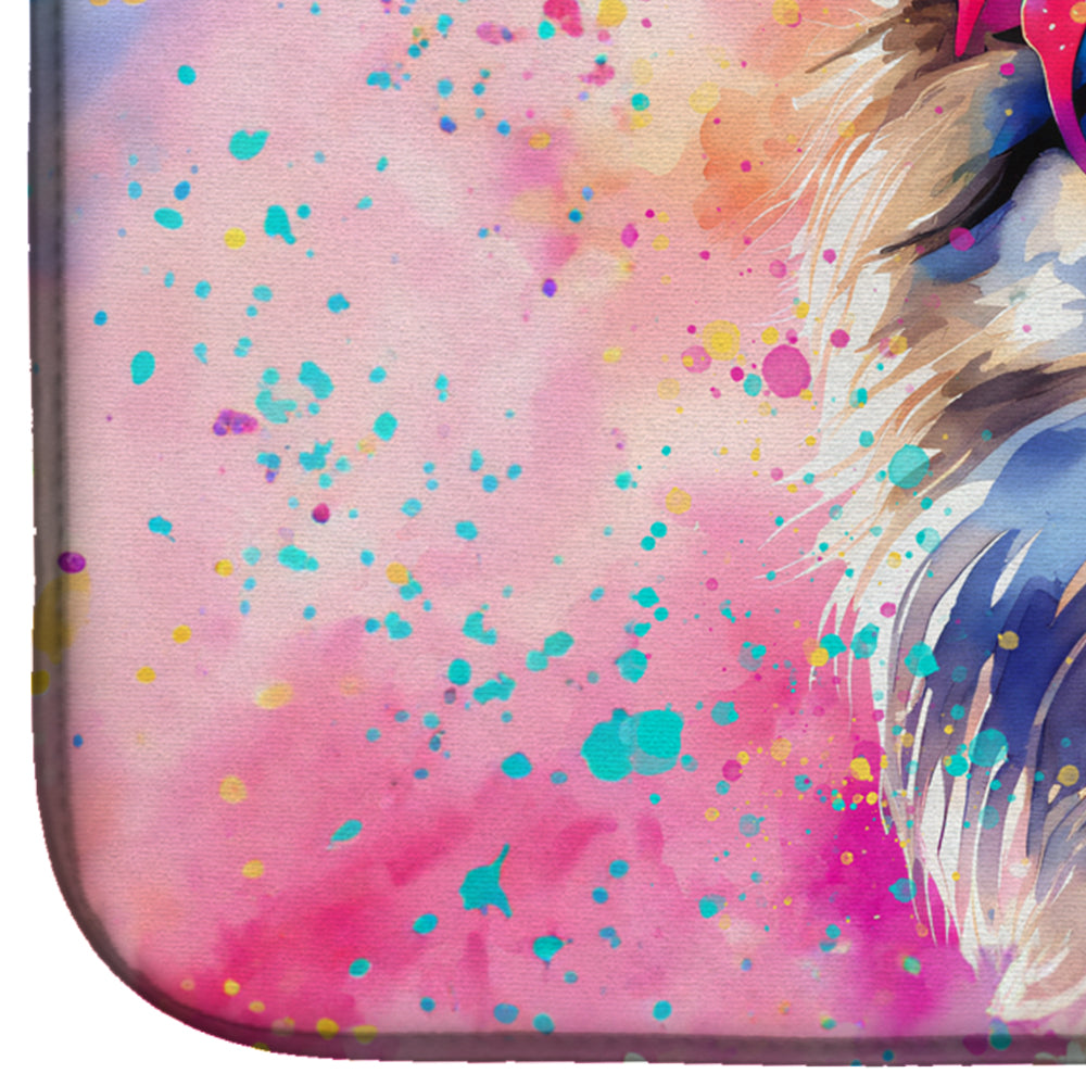 Keeshond Hippie Dawg Dish Drying Mat Absorbent Dish Drying Mat Pad for Kitchen Counter Dish Drainer Mat for Countertop, 14 x 21", Multicolor