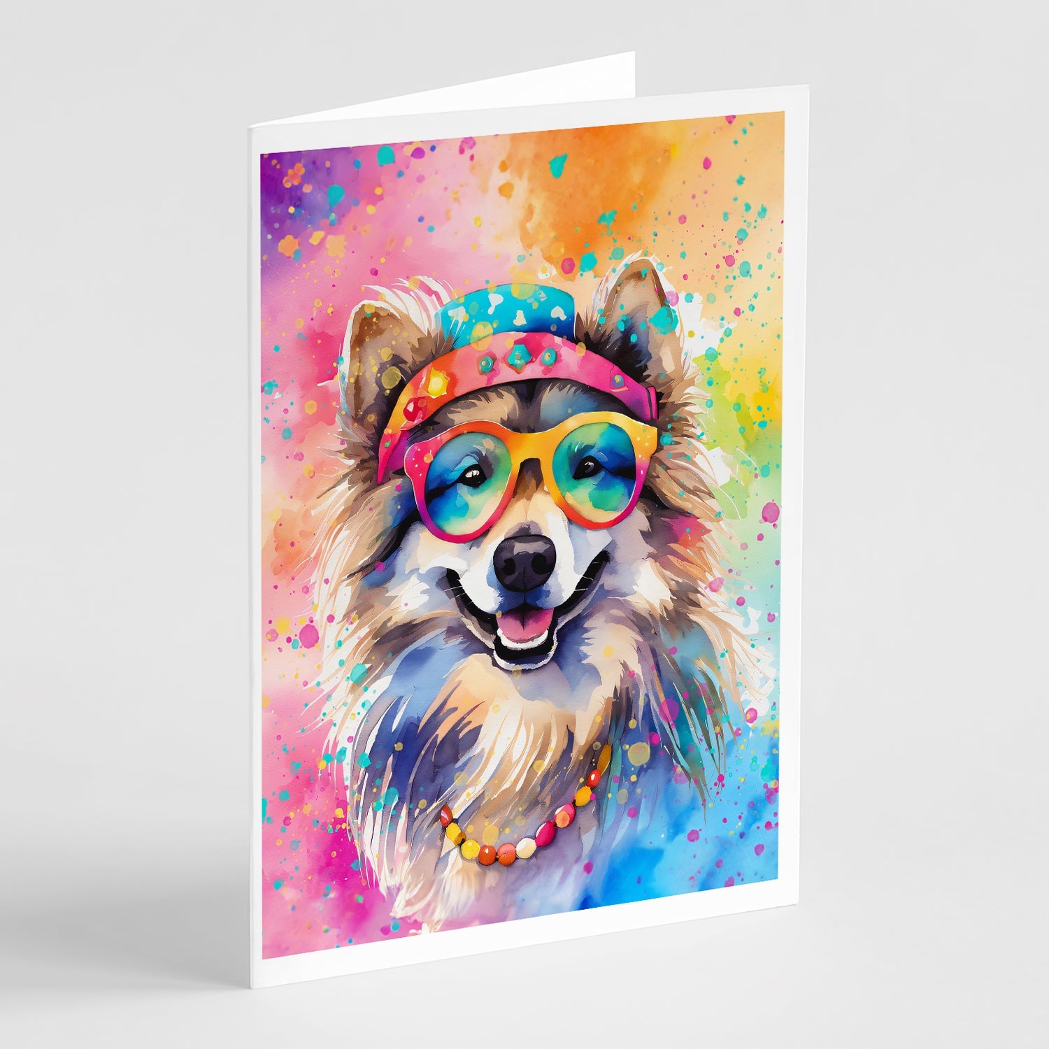 Keeshond Hippie Dawg Greeting Cards Pack of 8 Blank Cards with Envelopes Whimsical A7 Size 5x7