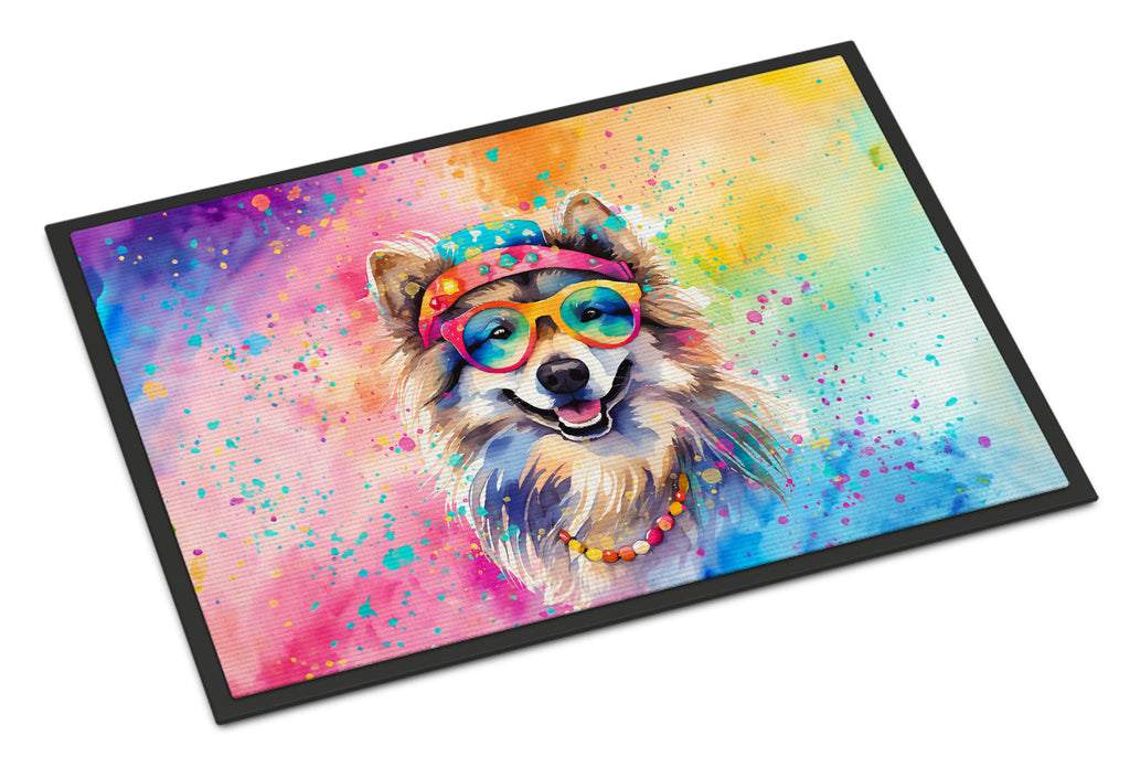 Keeshond Hippie Dawg Doormat Indoor Outdoor 18H X 27W Front Door Mat Rugs for Entryway, Non Slip Washable
