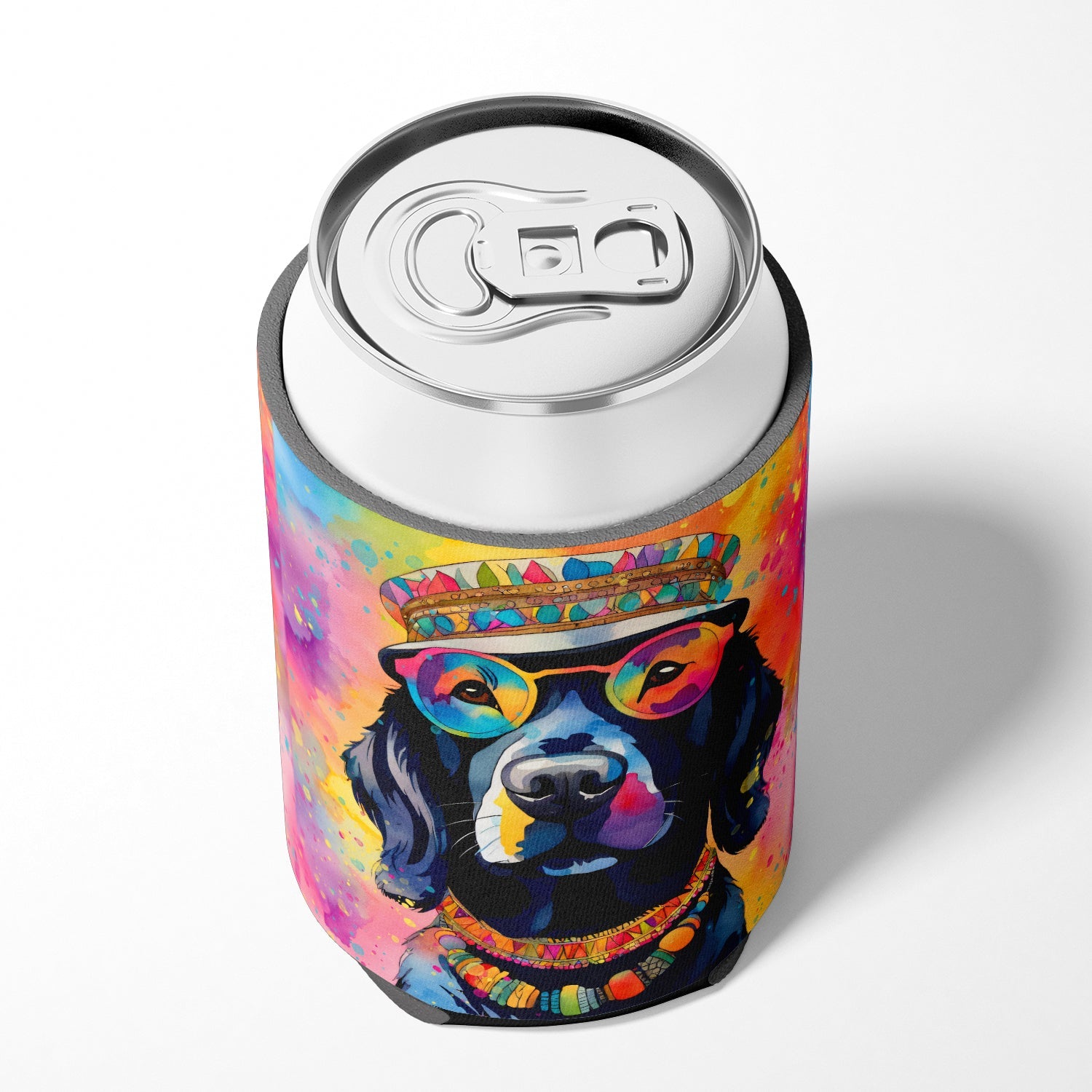 Black Labrador Hippie Dawg Can or Bottle Hugger Cooler Sleeve for Standard 12 oz Cans, Insulated Foam Beer & Soda Can Hugger Reusable