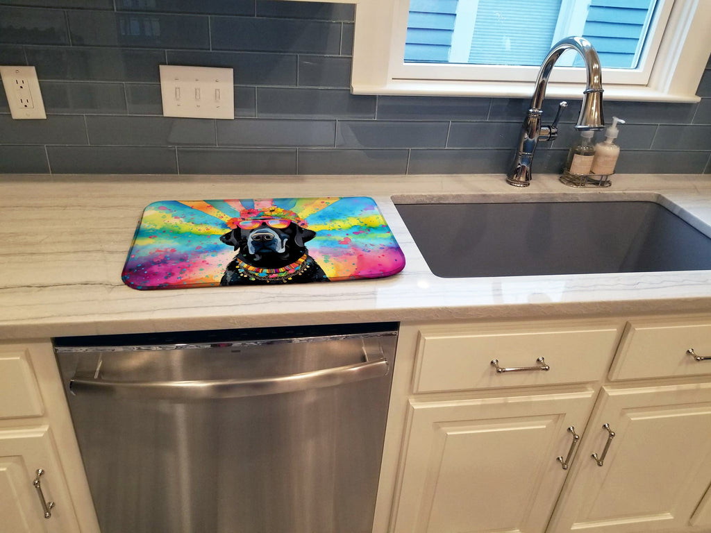 Black Labrador Hippie Dawg Dish Drying Mat Absorbent Dish Drying Mat Pad for Kitchen Counter Dish Drainer Mat for Countertop, 14 x 21", Multicolor