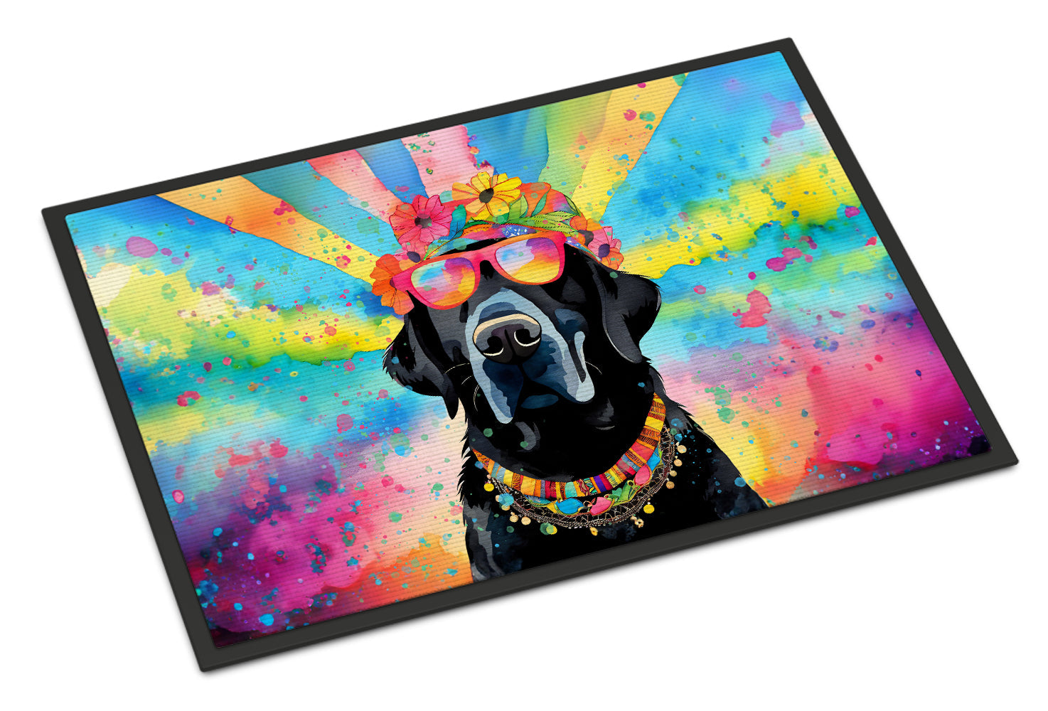 Black Labrador Hippie Dawg Doormat Indoor Outdoor 24H X 36W Front Door Mat Rugs for Entryway, Non Slip Washable Low Pile,