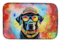 Black Labrador Hippie Dawg Dish Drying Mat Absorbent Dish Drying Mat Pad for Kitchen Counter Dish Drainer Mat for Countertop, 14 x 21", Multicolor