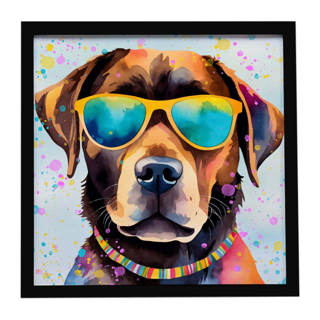 Chocolate Labrador Hippie Dawg Framed Metal Print Bathroom, Kitchen, Office, Home Decor Wall Art Ready to Hang, Square, 8X8