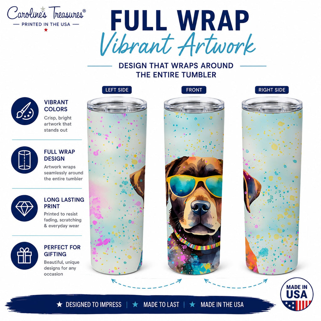 Chocolate Labrador Hippie Dawg Stainless Steel Skinny Tumbler 20 oz Vacuum Double Walled Reusable Insulated Travel Cup