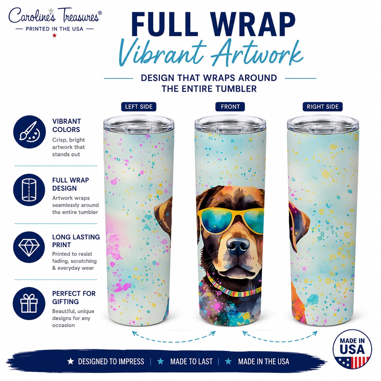 Chocolate Labrador Hippie Dawg Stainless Steel Skinny Tumbler 20 oz Vacuum Double Walled Reusable Insulated Travel Cup