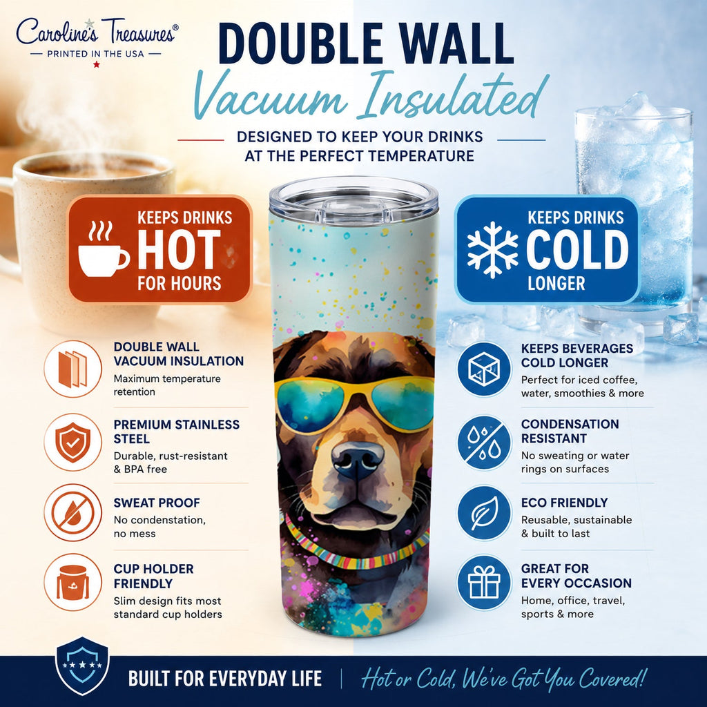 Chocolate Labrador Hippie Dawg Stainless Steel Skinny Tumbler 20 oz Vacuum Double Walled Reusable Insulated Travel Cup