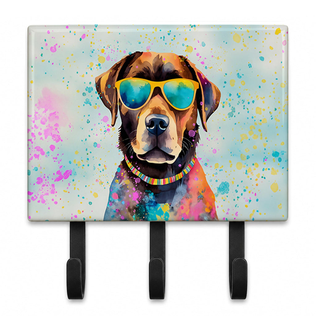 Chocolate Labrador Hippie Dawg Leash or Key Holder Wall Hooks, Coat Rack Wall Mount, for Hanging Keys, Towels, Aprons, Leashes