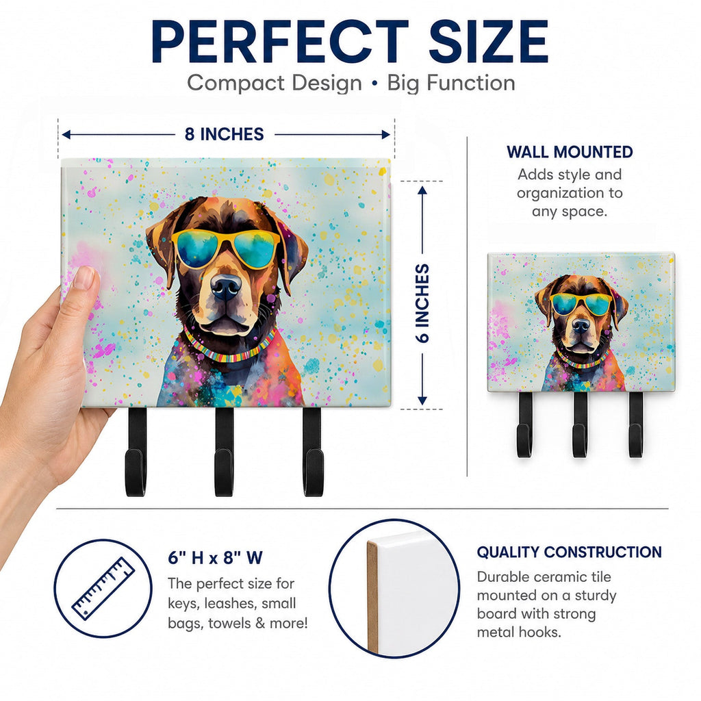 Chocolate Labrador Hippie Dawg Leash or Key Holder Wall Hooks, Coat Rack Wall Mount, for Hanging Keys, Towels, Aprons, Leashes