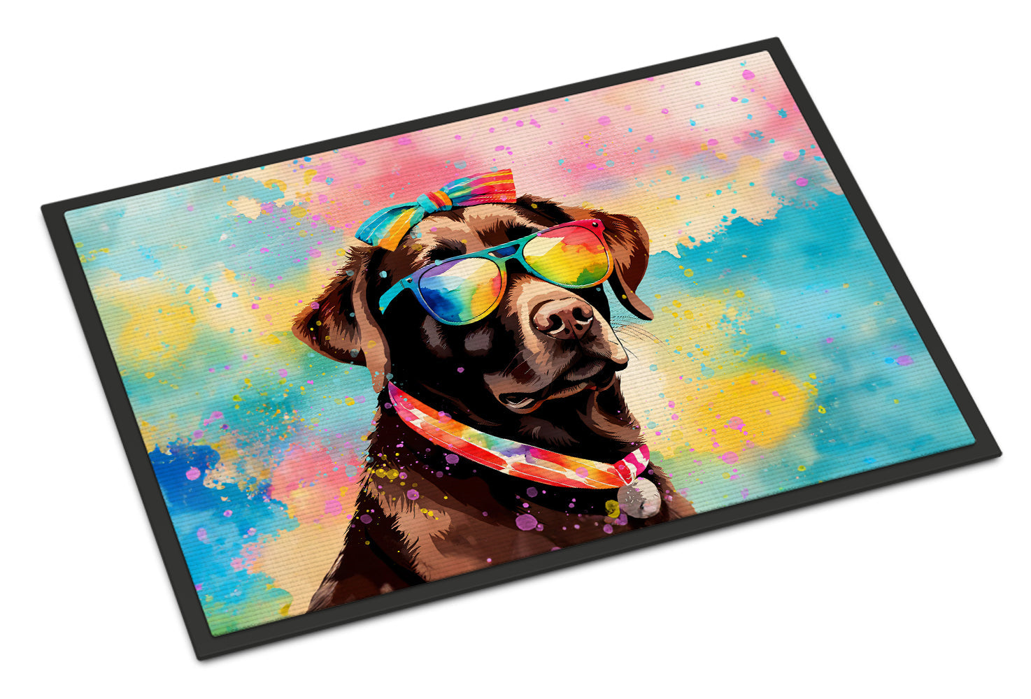 Chocolate Labrador Hippie Dawg Doormat Indoor Outdoor 18H X 27W Front Door Mat Rugs for Entryway, Non Slip Washable