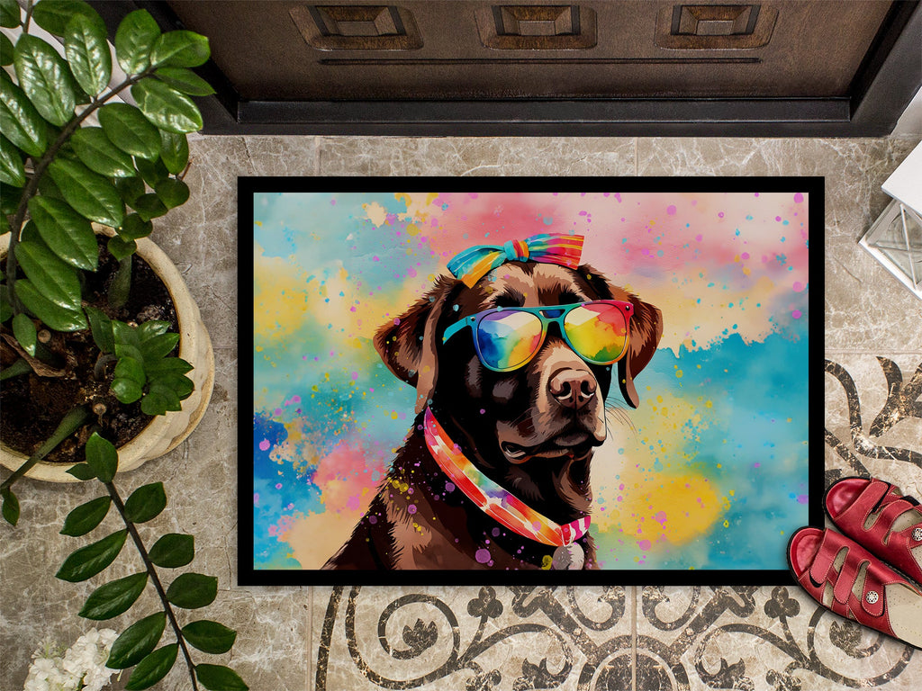 Chocolate Labrador Hippie Dawg Doormat Indoor Outdoor 18H X 27W Front Door Mat Rugs for Entryway, Non Slip Washable