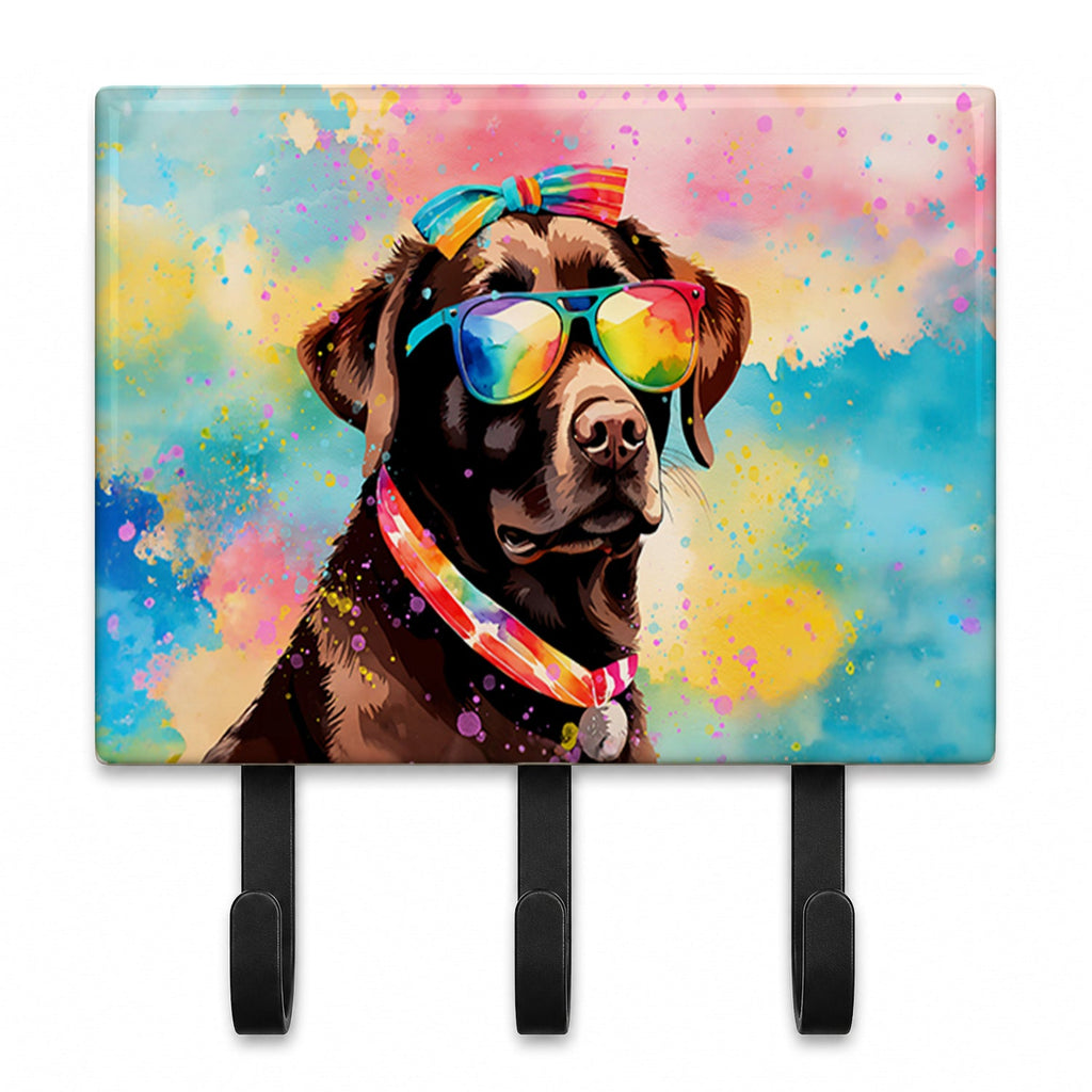 Chocolate Labrador Hippie Dawg Leash or Key Holder Wall Hooks, Coat Rack Wall Mount, for Hanging Keys, Towels, Aprons, Leashes