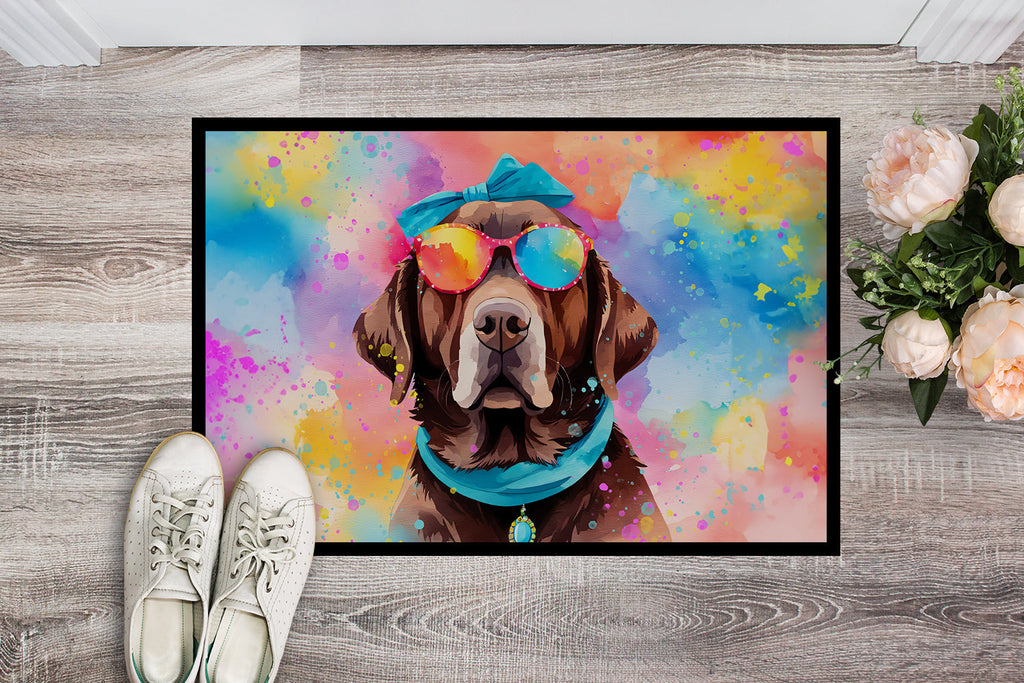 Chocolate Labrador Hippie Dawg Doormat Indoor Outdoor 24H X 36W Front Door Mat Rugs for Entryway, Non Slip Washable Low Pile,