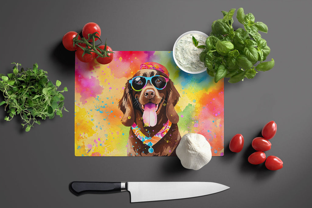 Chocolate Labrador Hippie Dawg Cutting Board Tempered Glass Kitchen Cutting Surface, Heat Resistant Chopping, Non-Slip Feet, Food Prep & Serving