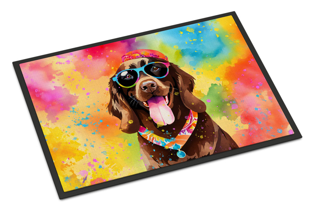 Chocolate Labrador Hippie Dawg Doormat Indoor Outdoor 18H X 27W Front Door Mat Rugs for Entryway, Non Slip Washable