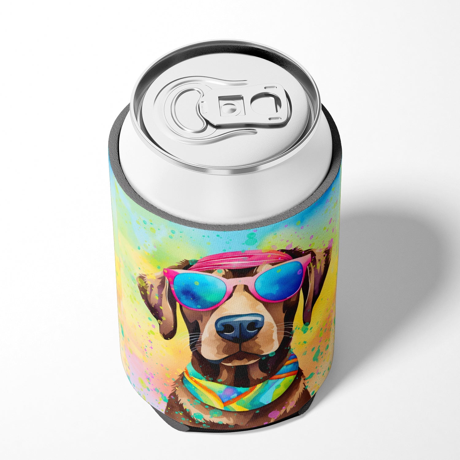 Chocolate Labrador Hippie Dawg Can or Bottle Hugger Cooler Sleeve for Standard 12 oz Cans, Insulated Foam Beer & Soda Can Hugger Reusable