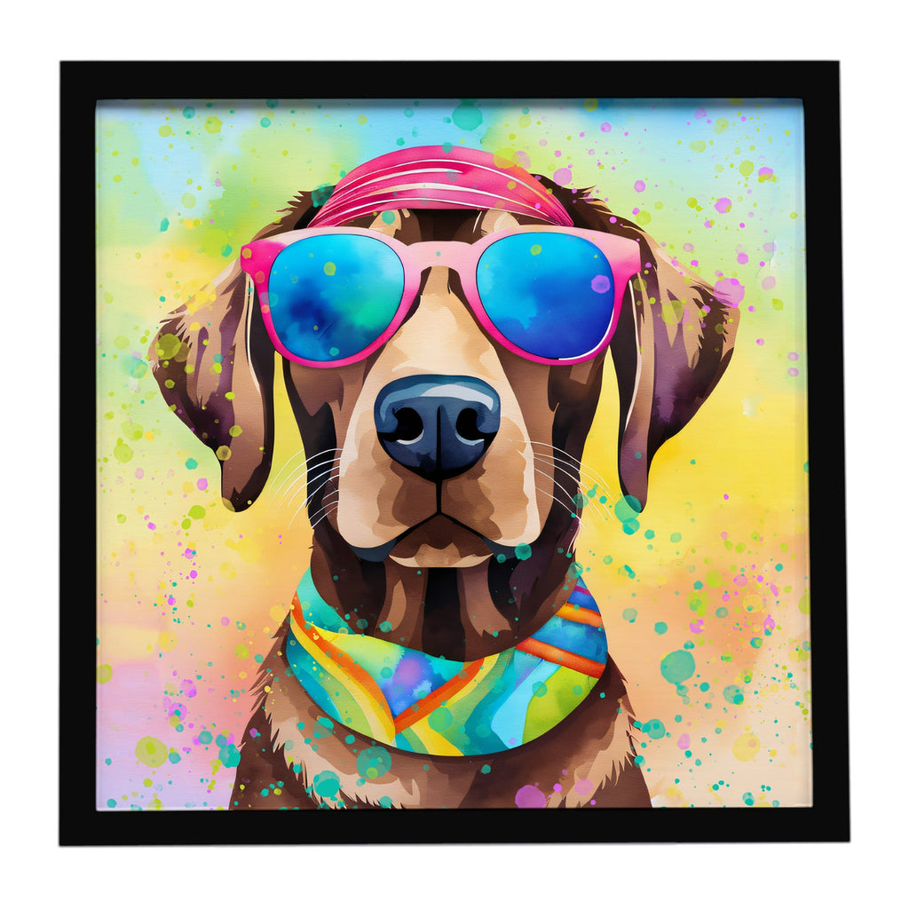 Chocolate Labrador Hippie Dawg Framed Metal Print Bathroom, Kitchen, Office, Home Decor Wall Art Ready to Hang, Square, 8X8