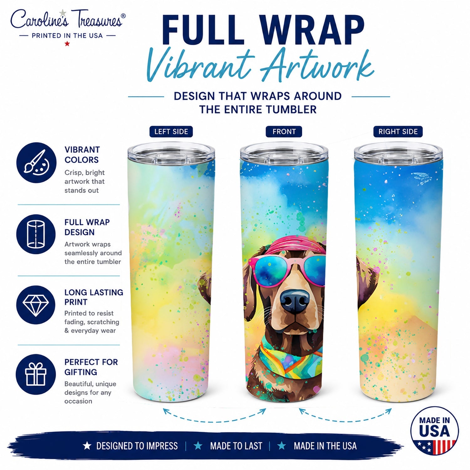 Chocolate Labrador Hippie Dawg Stainless Steel Skinny Tumbler 20 oz Vacuum Double Walled Reusable Insulated Travel Cup
