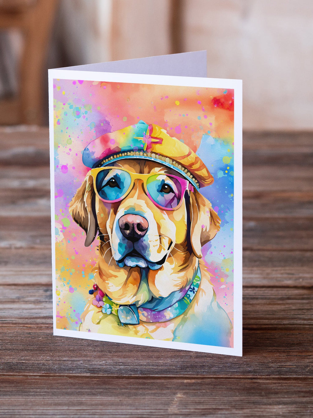 Yellow Labrador Hippie Dawg Greeting Cards Pack of 8 Blank Cards with Envelopes Whimsical A7 Size 5x7