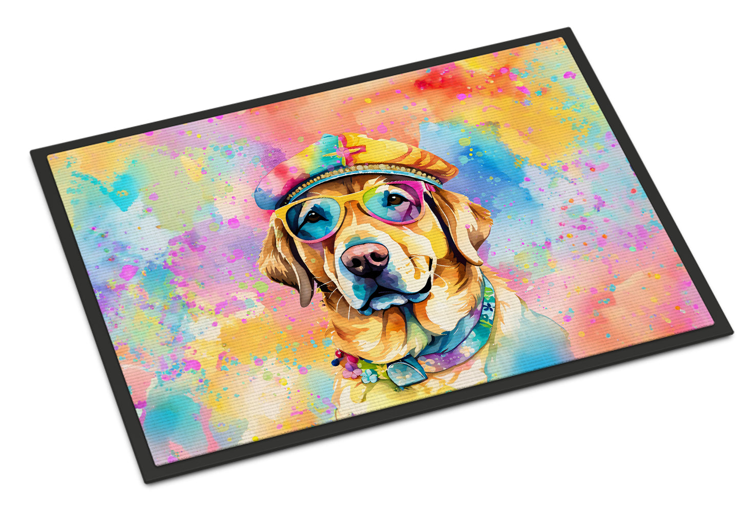 Yellow Labrador Hippie Dawg Doormat Indoor Outdoor 24H X 36W Front Door Mat Rugs for Entryway, Non Slip Washable Low Pile,