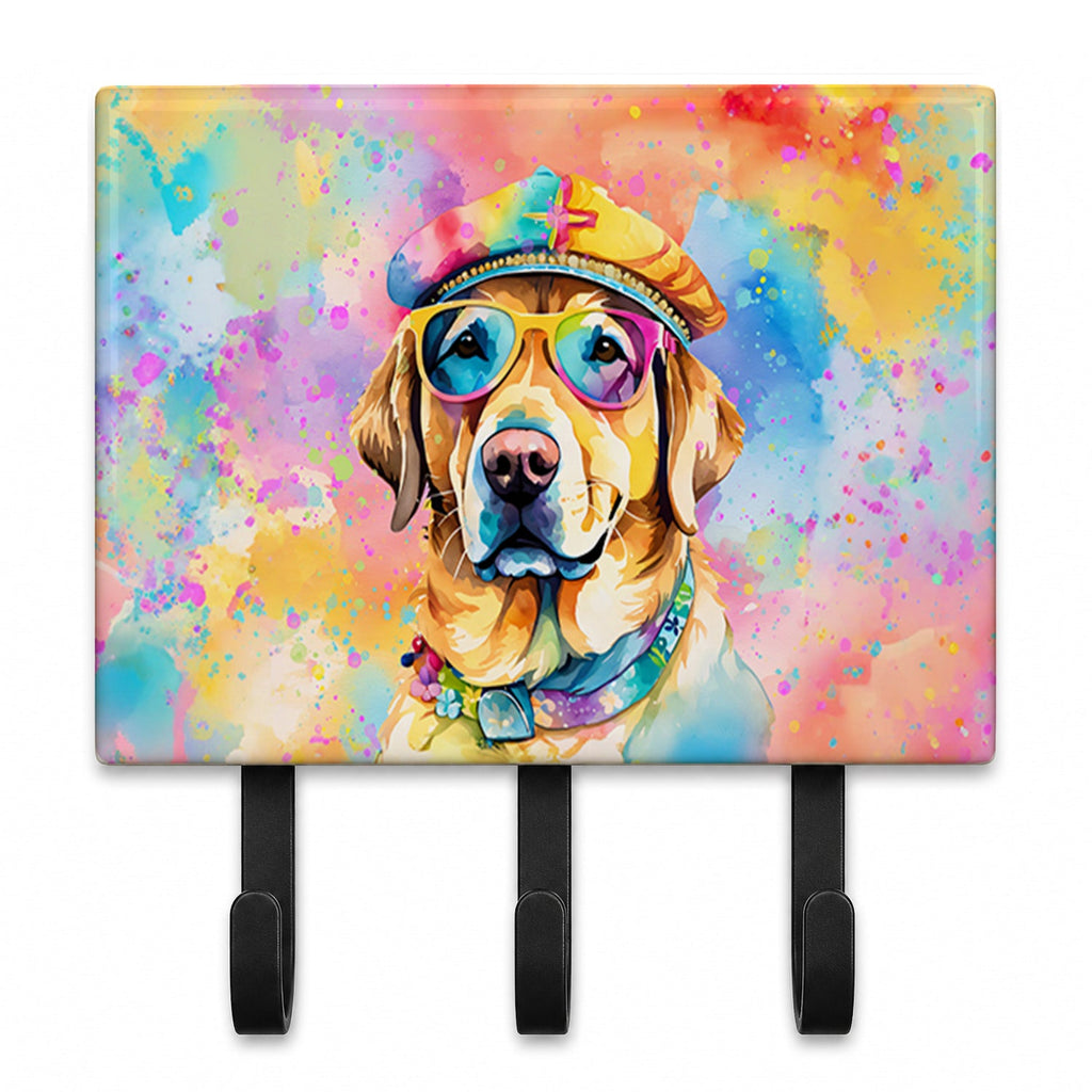 Yellow Labrador Hippie Dawg Leash or Key Holder Wall Hooks, Coat Rack Wall Mount, for Hanging Keys, Towels, Aprons, Leashes