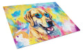 Yellow Labrador Hippie Dawg Cutting Board Tempered Glass Kitchen Cutting Surface, Heat Resistant Chopping, Non-Slip Feet, Food Prep & Serving
