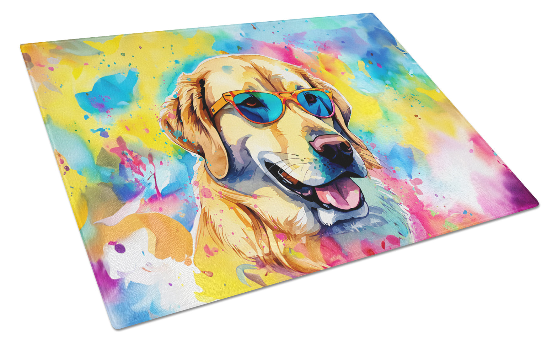 Yellow Labrador Hippie Dawg Cutting Board Tempered Glass Kitchen Cutting Surface, Heat Resistant Chopping, Non-Slip Feet, Food Prep & Serving