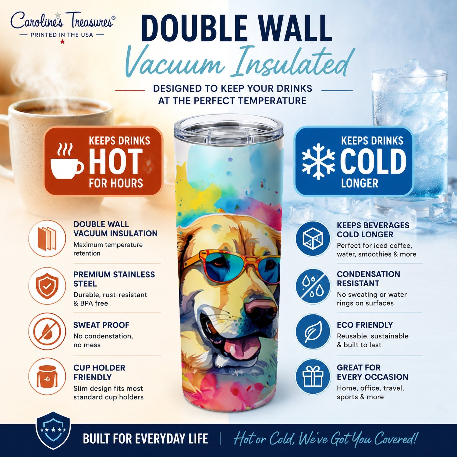 Yellow Labrador Hippie Dawg Stainless Steel Skinny Tumbler 20 oz Vacuum Double Walled Reusable Insulated Travel Cup