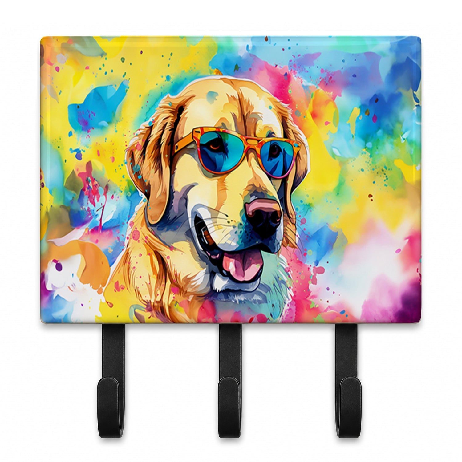 Yellow Labrador Hippie Dawg Leash or Key Holder Wall Hooks, Coat Rack Wall Mount, for Hanging Keys, Towels, Aprons, Leashes