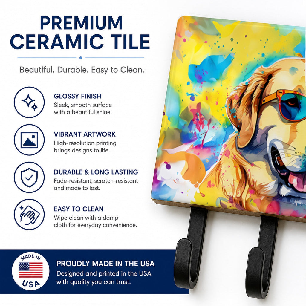 Yellow Labrador Hippie Dawg Leash or Key Holder Wall Hooks, Coat Rack Wall Mount, for Hanging Keys, Towels, Aprons, Leashes