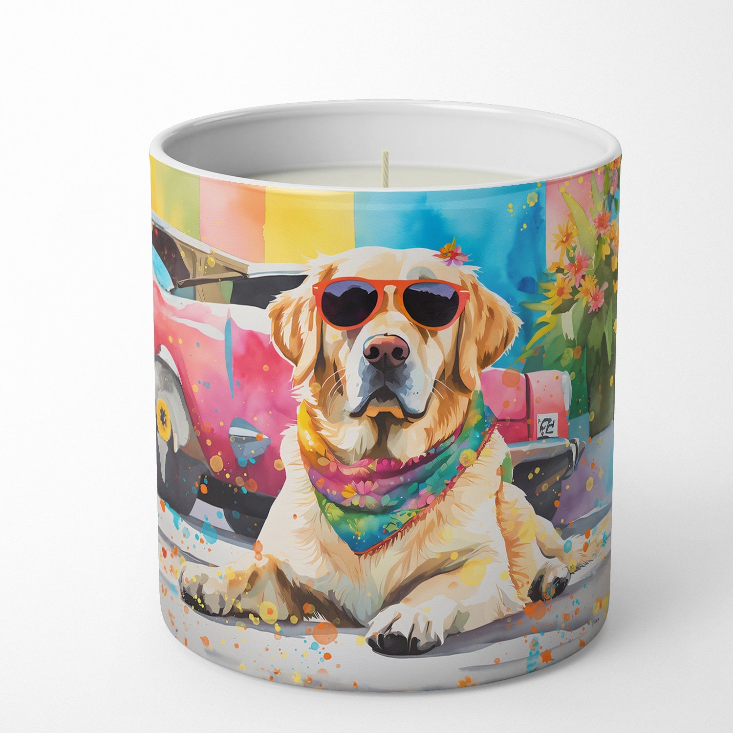 Yellow Labrador Hippie Dawg Decorative Soy Candle Nature Soy Wax Essential Oil Home Decor Ideal for Bedroom Kitchen Bath Office Gift, 10 oz