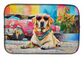 Yellow Labrador Hippie Dawg Dish Drying Mat Absorbent Dish Drying Mat Pad for Kitchen Counter Dish Drainer Mat for Countertop, 14 x 21", Multicolor