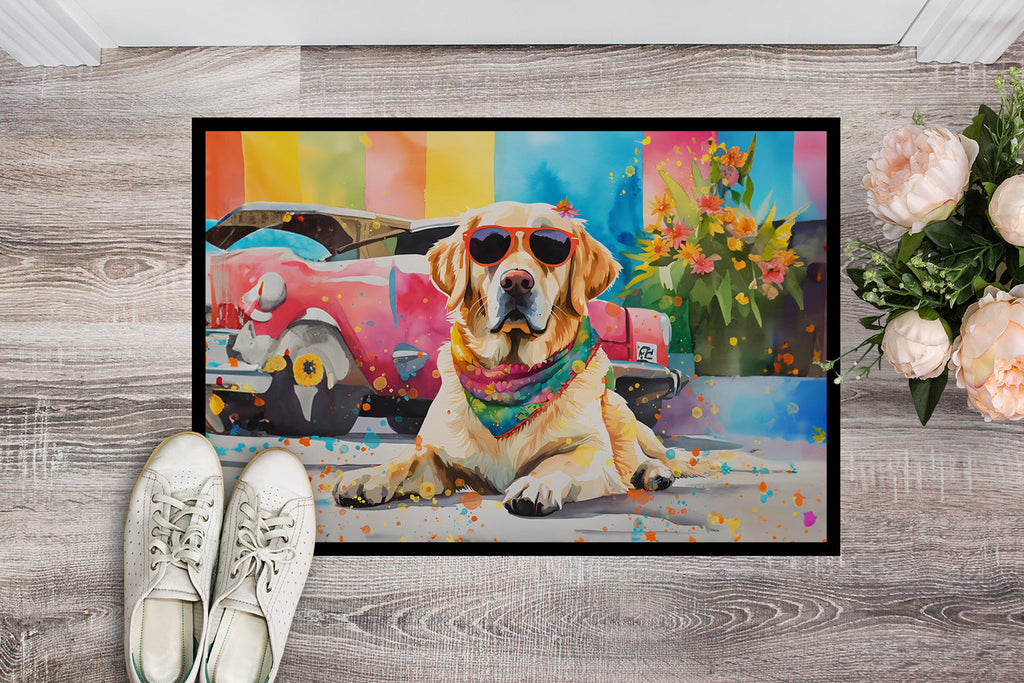 Yellow Labrador Hippie Dawg Doormat Indoor Outdoor 24H X 36W Front Door Mat Rugs for Entryway, Non Slip Washable Low Pile,