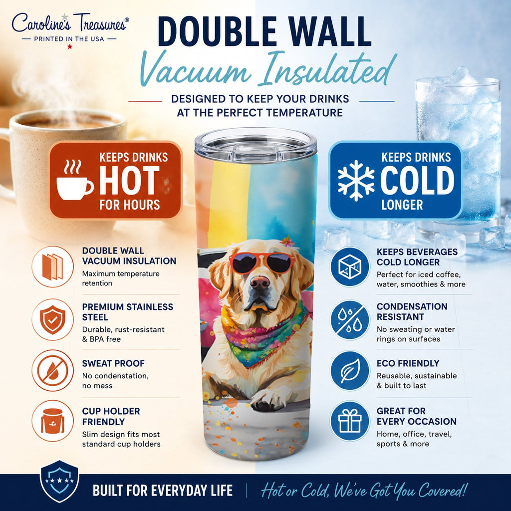 Yellow Labrador Hippie Dawg Stainless Steel Skinny Tumbler 20 oz Vacuum Double Walled Reusable Insulated Travel Cup