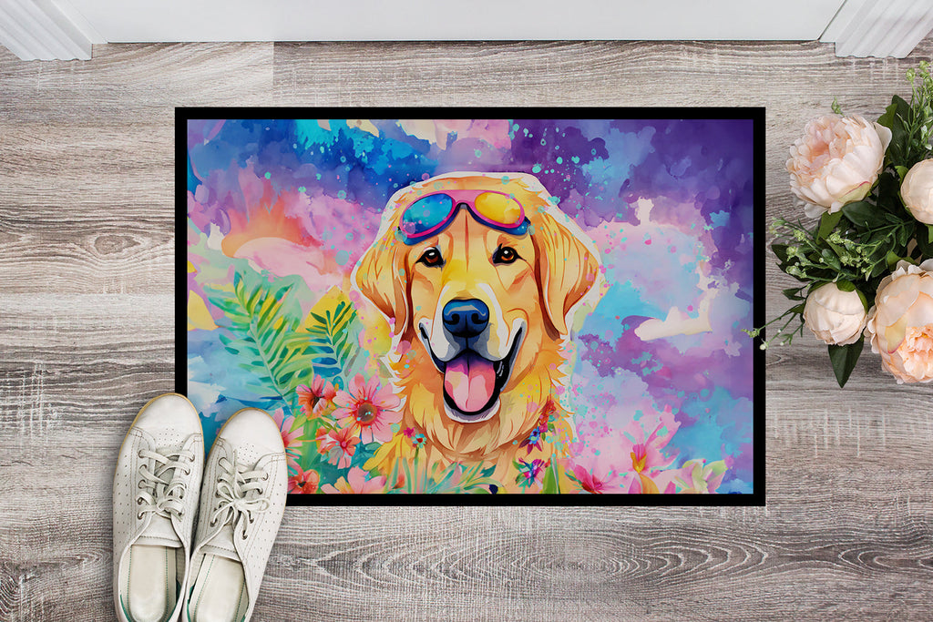 Yellow Labrador Hippie Dawg Doormat Indoor Outdoor 24H X 36W Front Door Mat Rugs for Entryway, Non Slip Washable Low Pile,